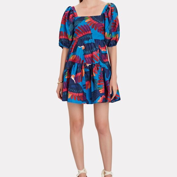 FARM Rio Rainbow Macaw Puff Sleeve Mini Dress, Size Small - Picture 1 of 5